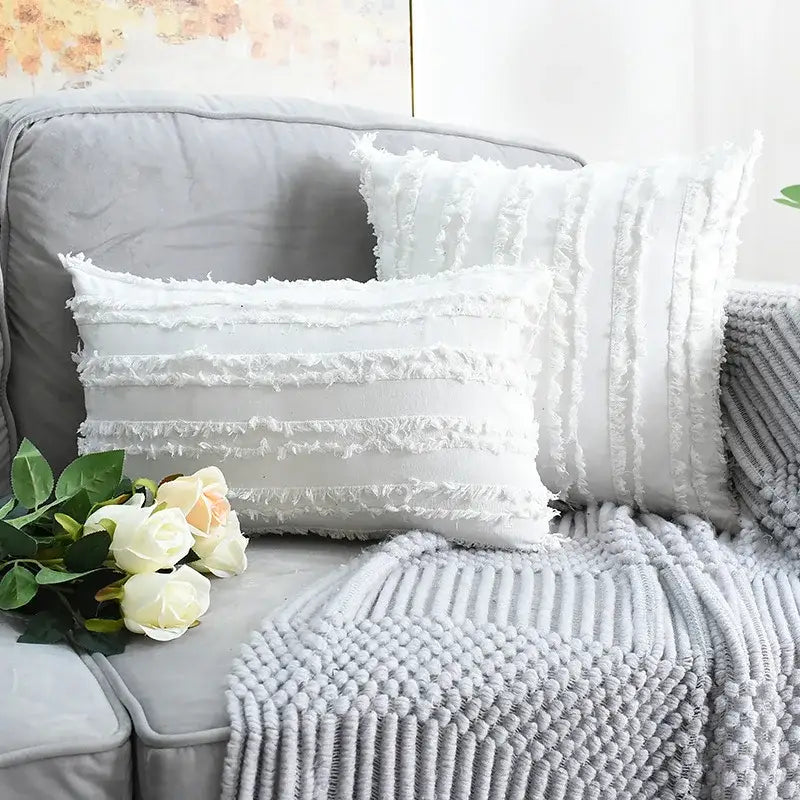 Boho black tassel striped pillow covers living room decor