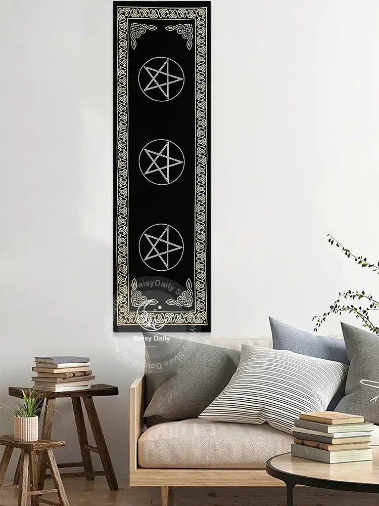 Boho black & white indian three pentagram tapestry bedroom wall decor