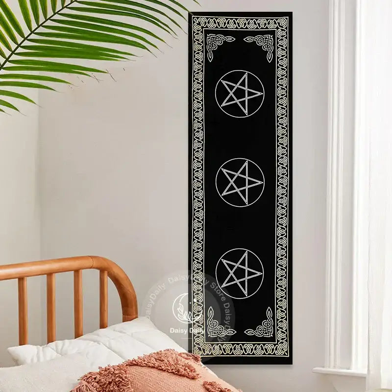 Boho black & white indian three pentagram tapestry bedroom wall decor