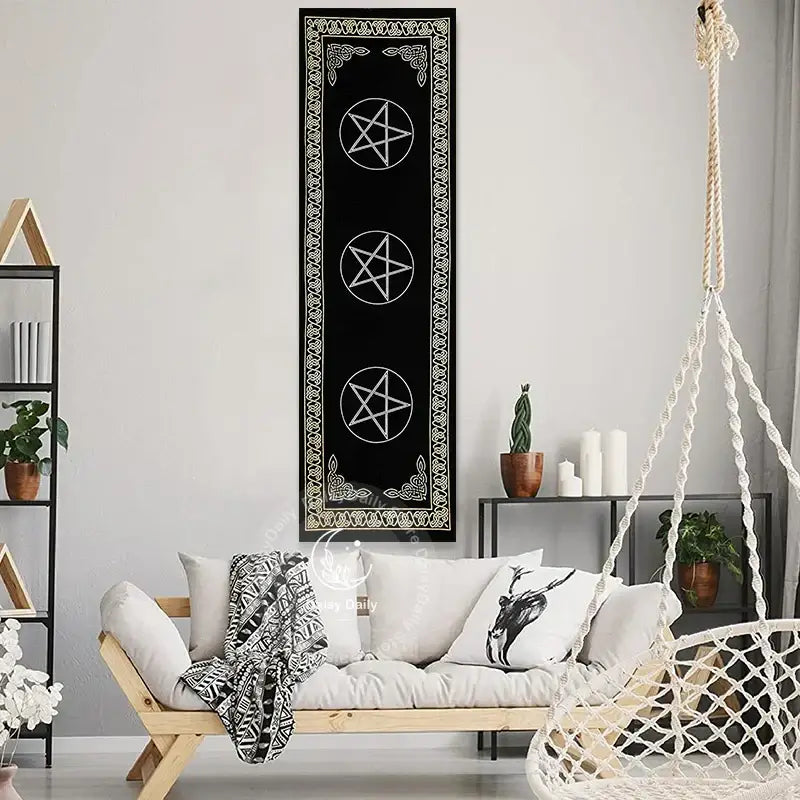Boho black & white indian three pentagram tapestry bedroom wall decor