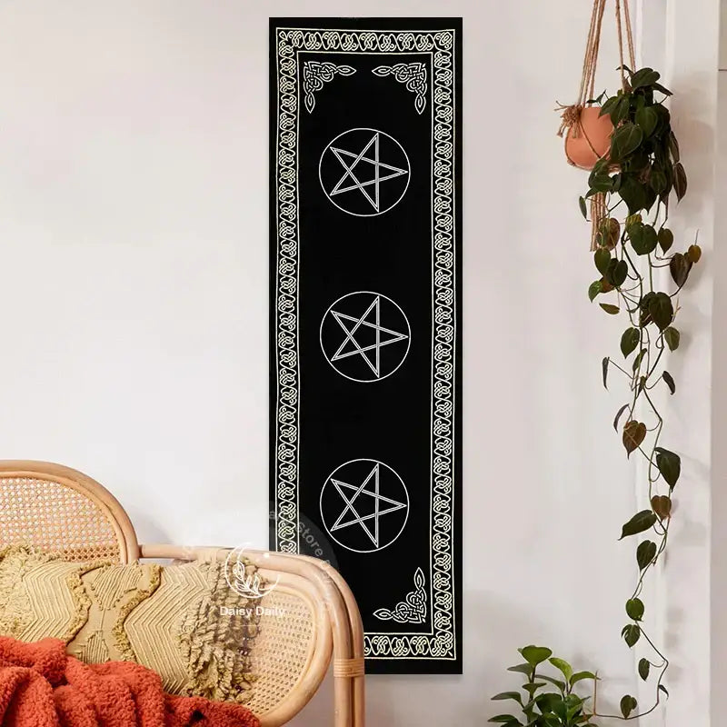 Boho black & white indian three pentagram tapestry bedroom wall decor