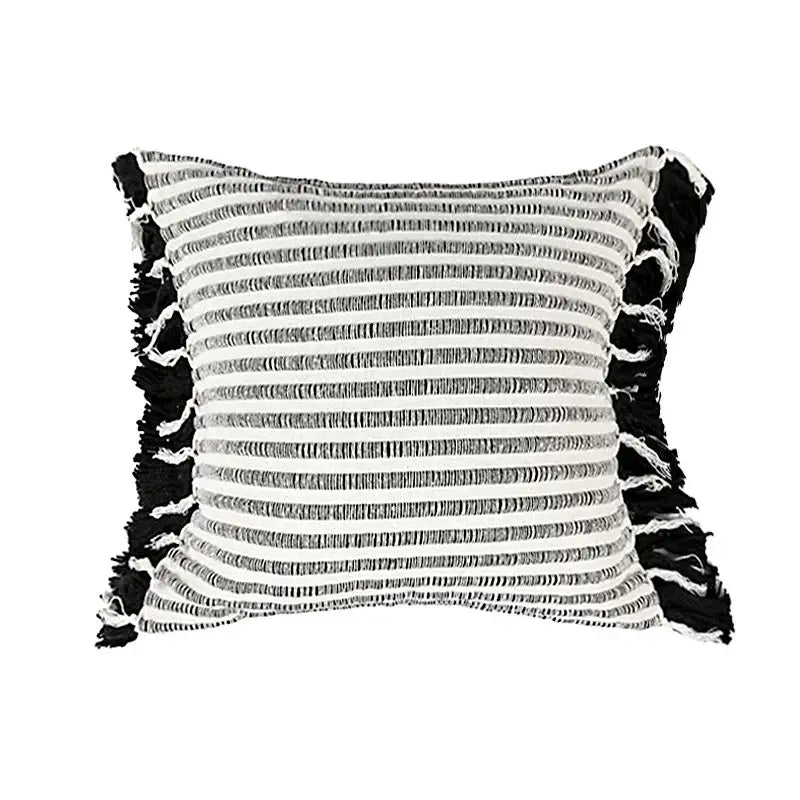 Boho black & white jacquard flower pillow case living room decor