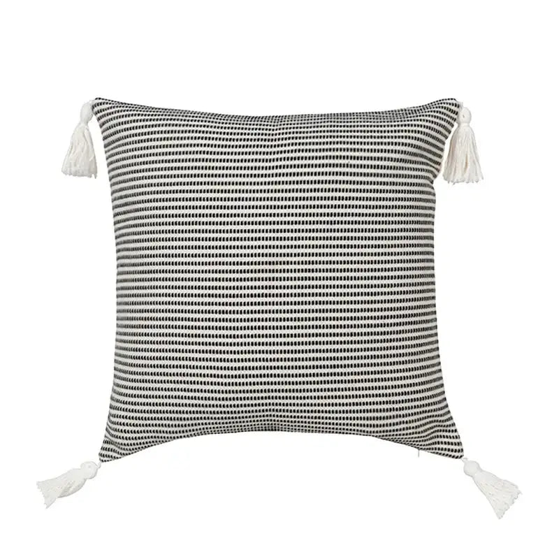 Boho black & white jacquard flower pillow case living room decor