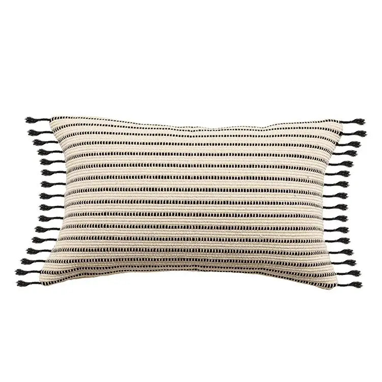 Boho black & white jacquard flower pillow case living room decor