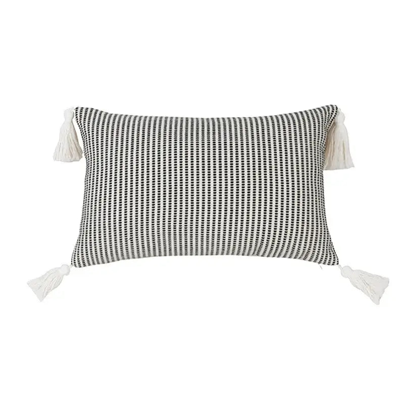 Boho black & white jacquard flower pillow case living room decor