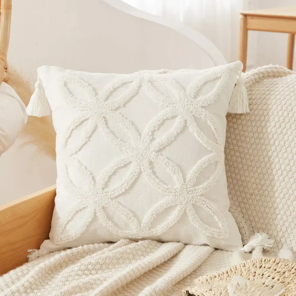 Boho black & white tufted tassel cushion cover living room pillow case