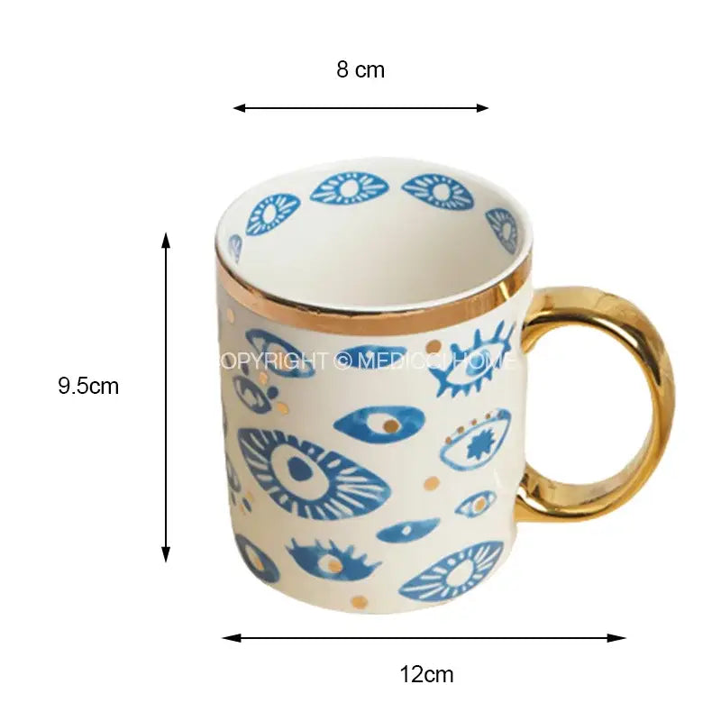 Boho blue and gold bright eyes ceramic dinner plate dining room