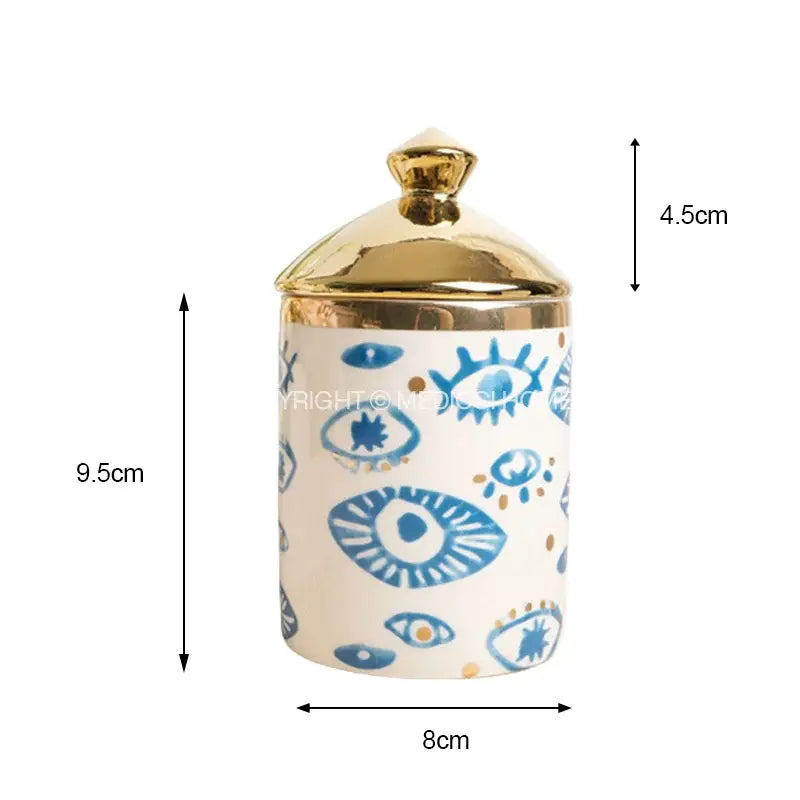 Boho blue and gold bright eyes ceramic dinner plate dining room