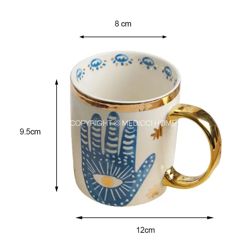 Boho blue and gold bright eyes ceramic dinner plate dining room