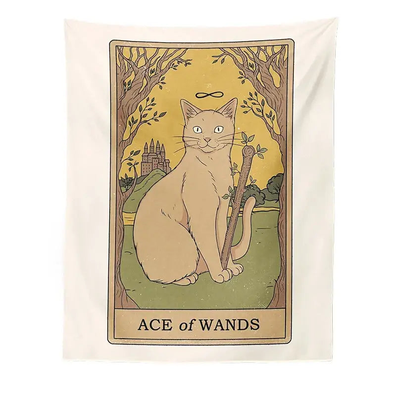 Boho cat divination tarot card tapestry bedroom wall hanging
