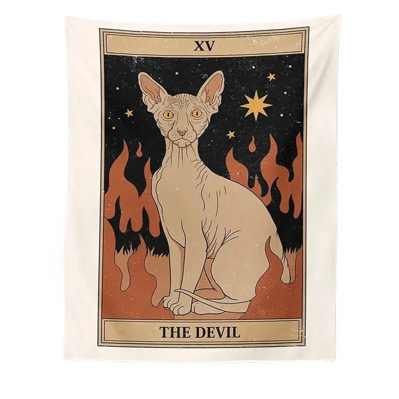Boho cat divination tarot card tapestry bedroom wall hanging