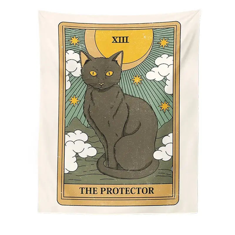 Boho cat divination tarot card tapestry bedroom wall hanging