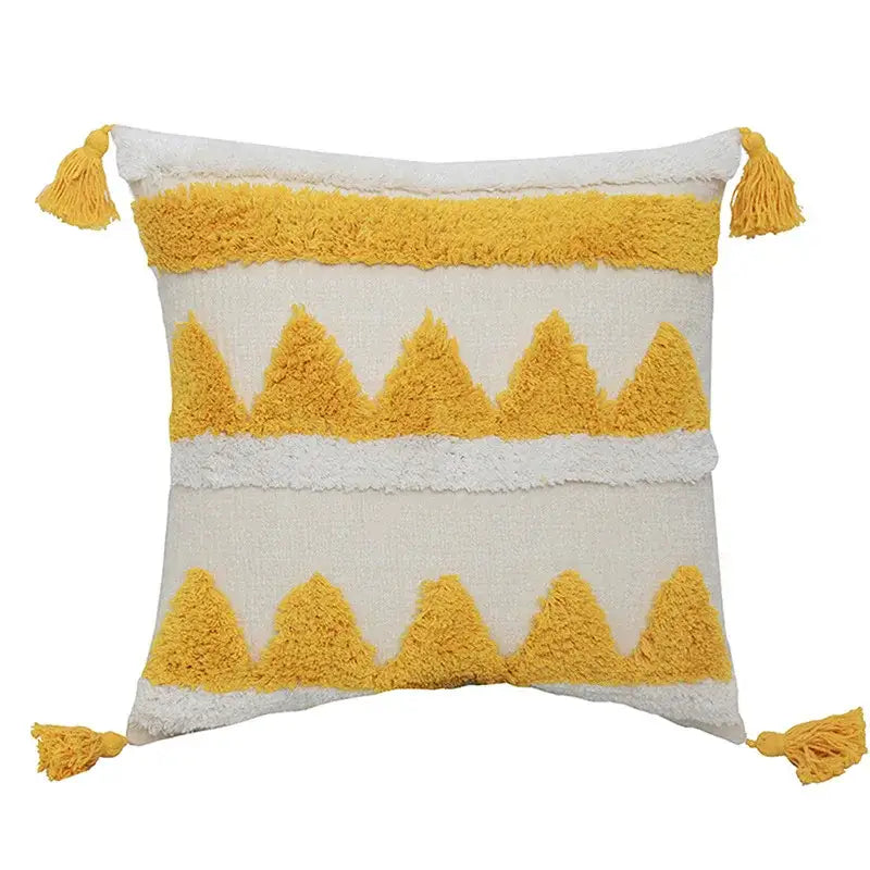 Boho chenille tufted pillow case cream & mustard living room decor