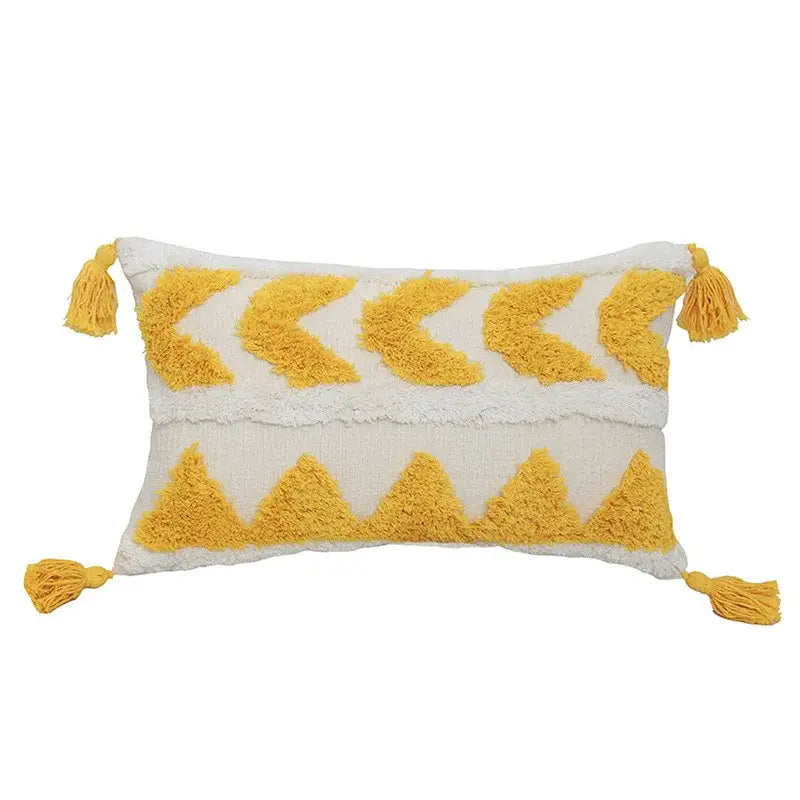 Boho chenille tufted pillow case cream & mustard living room decor