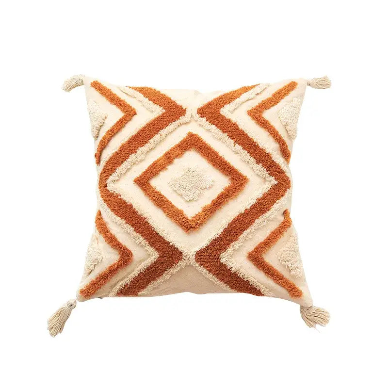 Boho chenille tufted pillow case cream & mustard living room decor
