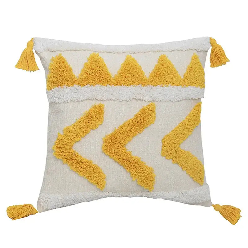 Boho chenille tufted pillow case cream & mustard living room decor