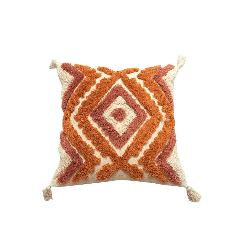 Boho chenille tufted pillow case cream & mustard living room decor