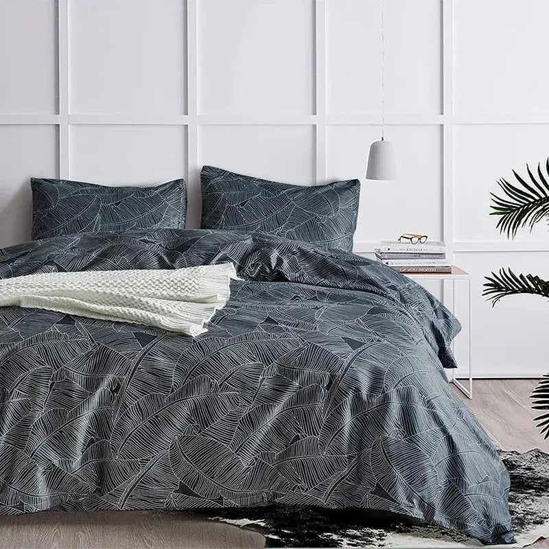 Boho chic black & white botanical bedding set bedroom duvet cover
