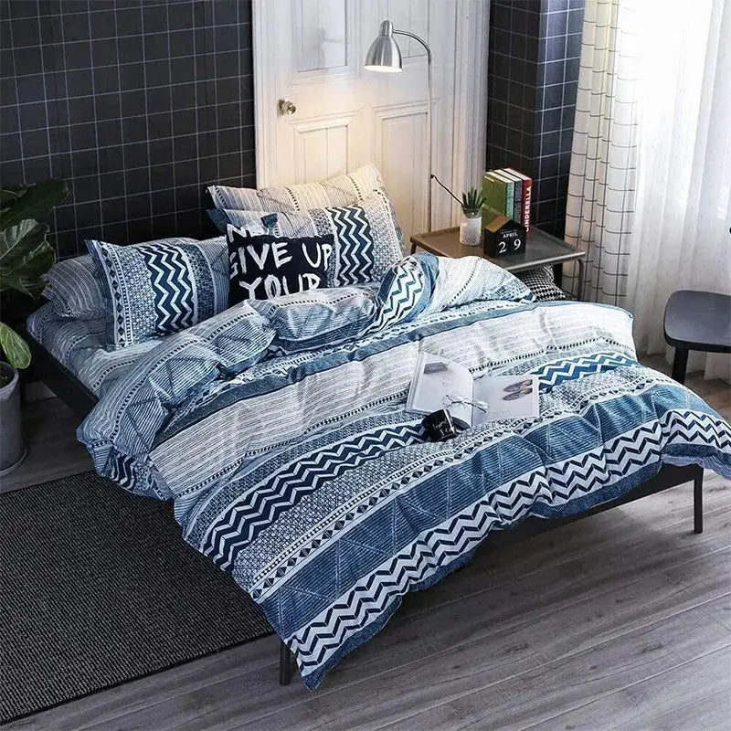 Boho chic black & white botanical bedding set bedroom duvet cover