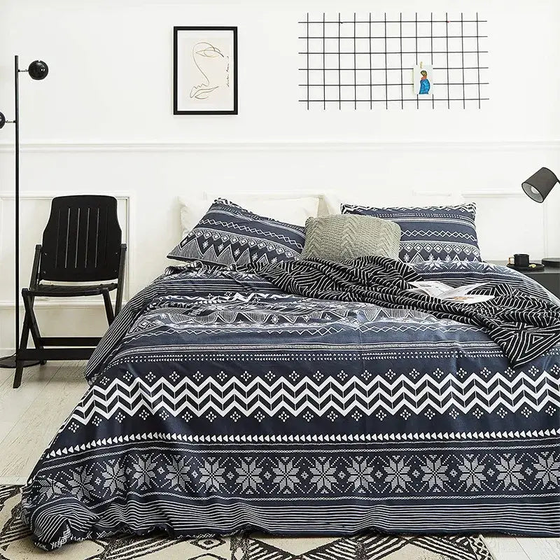 Boho chic black & white botanical bedding set bedroom duvet cover