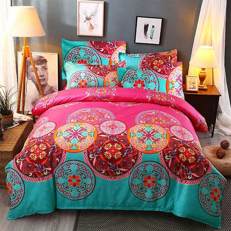 Boho chic black & white botanical bedding set bedroom duvet cover