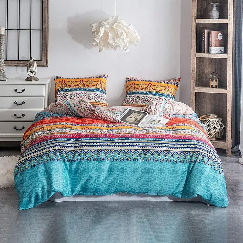 Boho chic black & white botanical bedding set bedroom duvet cover