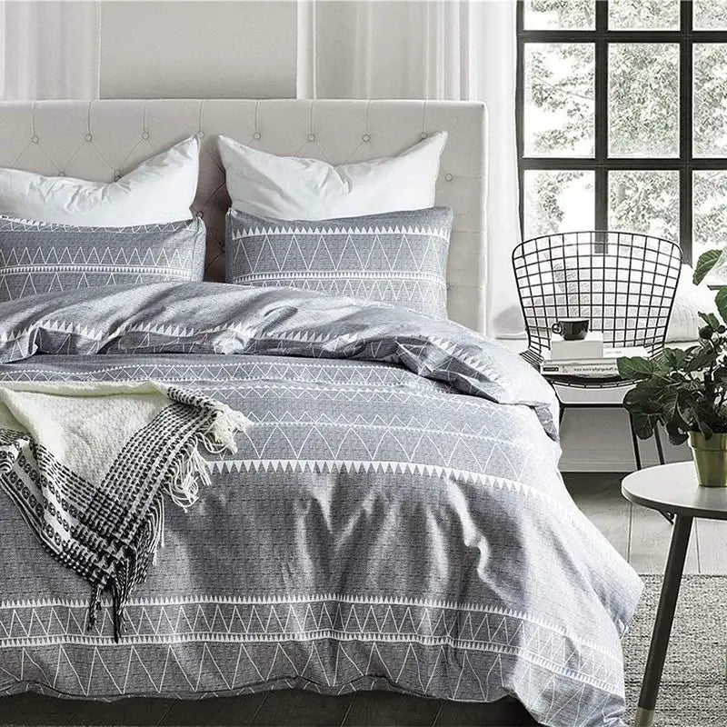Boho chic black & white botanical bedding set bedroom duvet cover