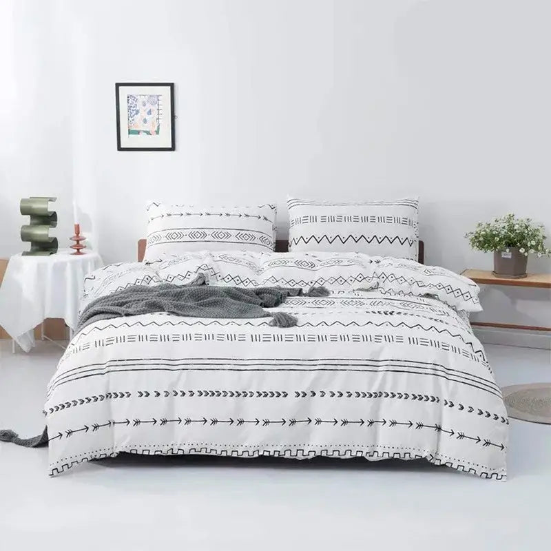 Boho chic black & white botanical bedding set bedroom duvet cover