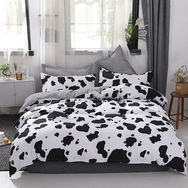 Boho chic stripe black & white snowflake bedding set bedroom microfiber