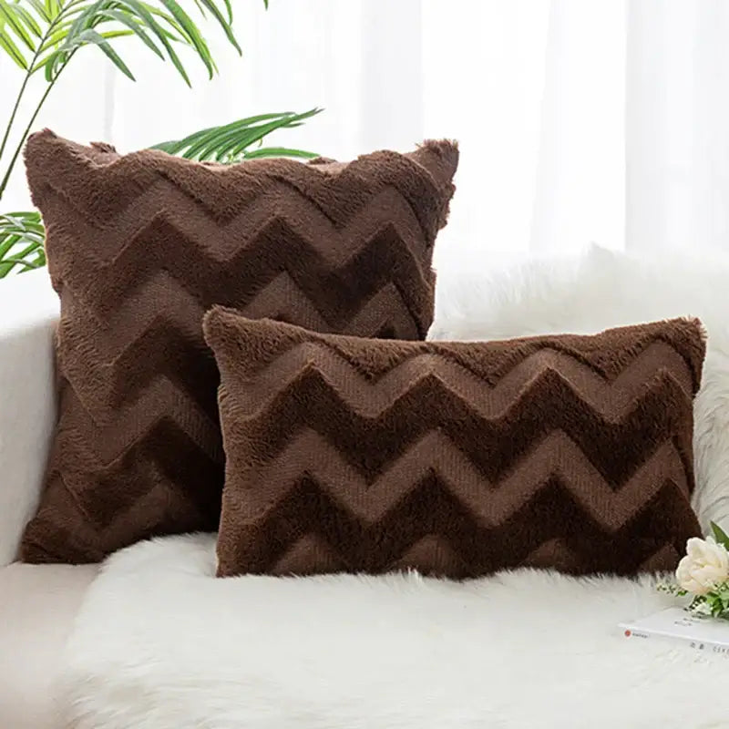 Boho chic white faux fur chevron pillow cover bedroom decor