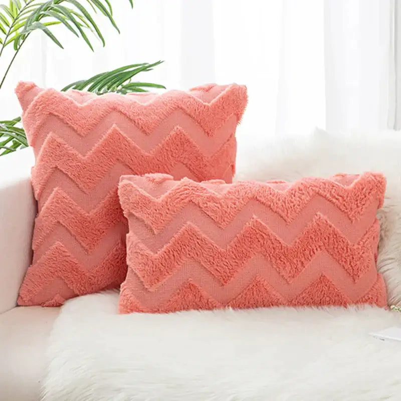 Boho chic white faux fur chevron pillow cover bedroom decor