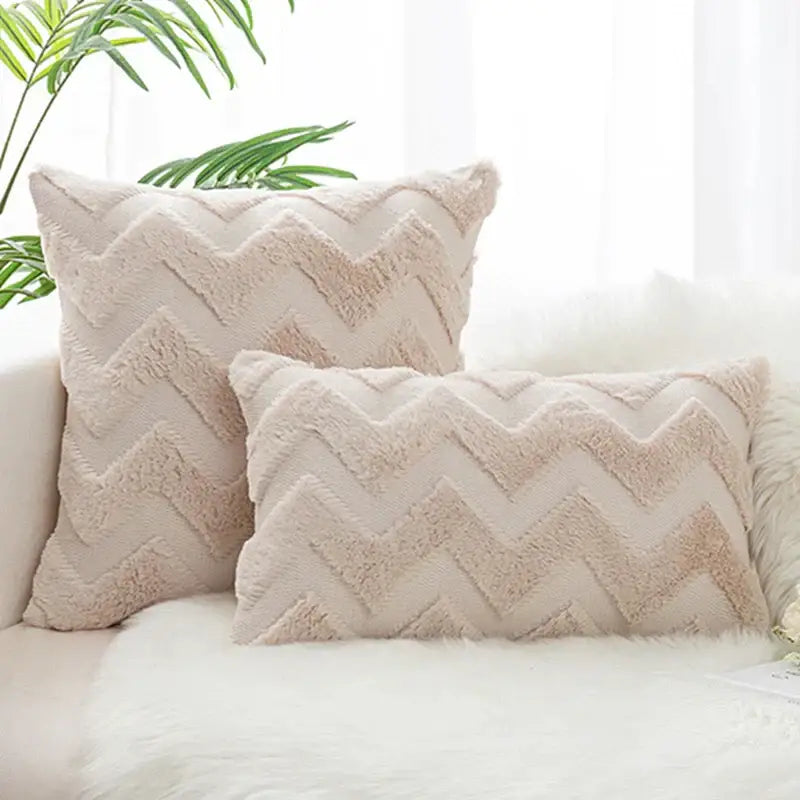 Boho chic white faux fur chevron pillow cover bedroom decor
