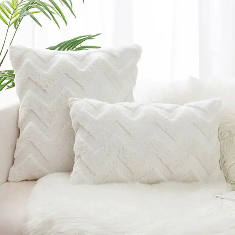 Boho chic white faux fur chevron pillow cover bedroom decor