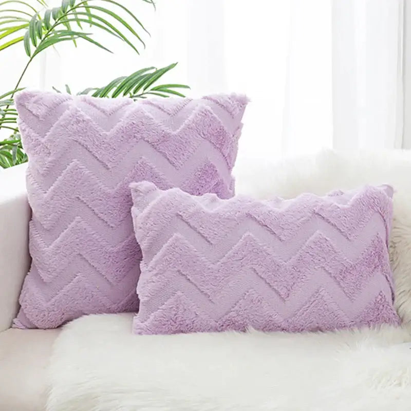 Boho chic white faux fur chevron pillow cover bedroom decor