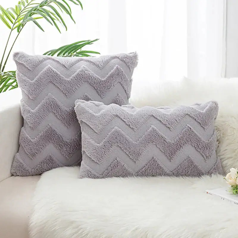 Boho chic white faux fur chevron pillow cover bedroom decor