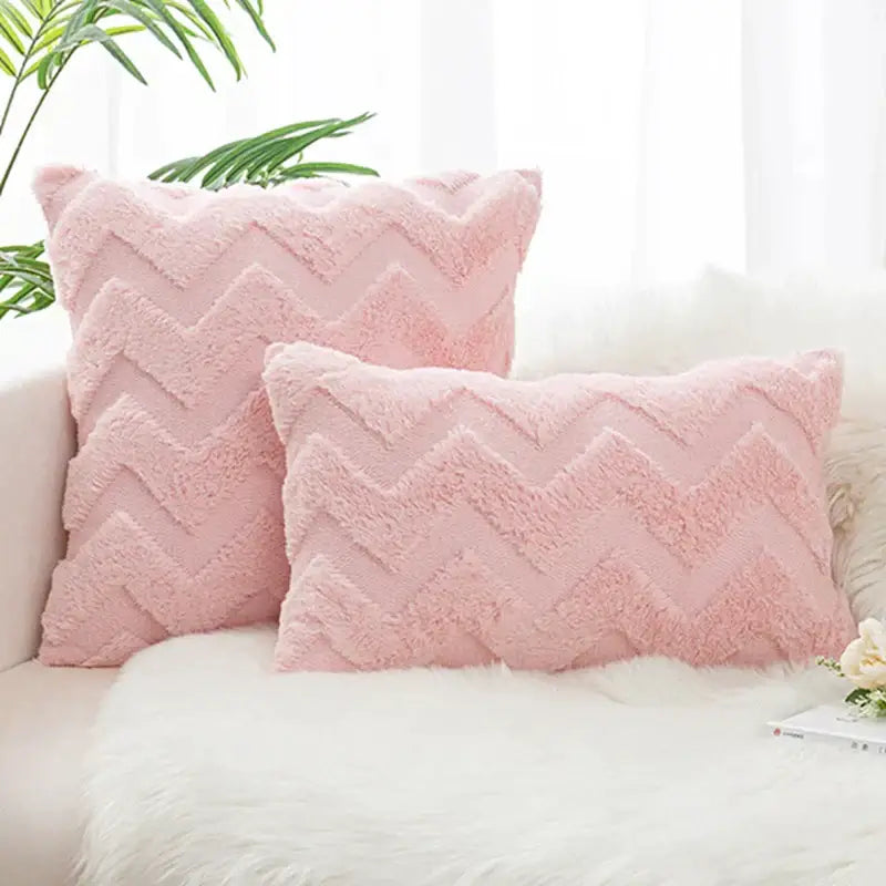 Boho chic white faux fur chevron pillow cover bedroom decor