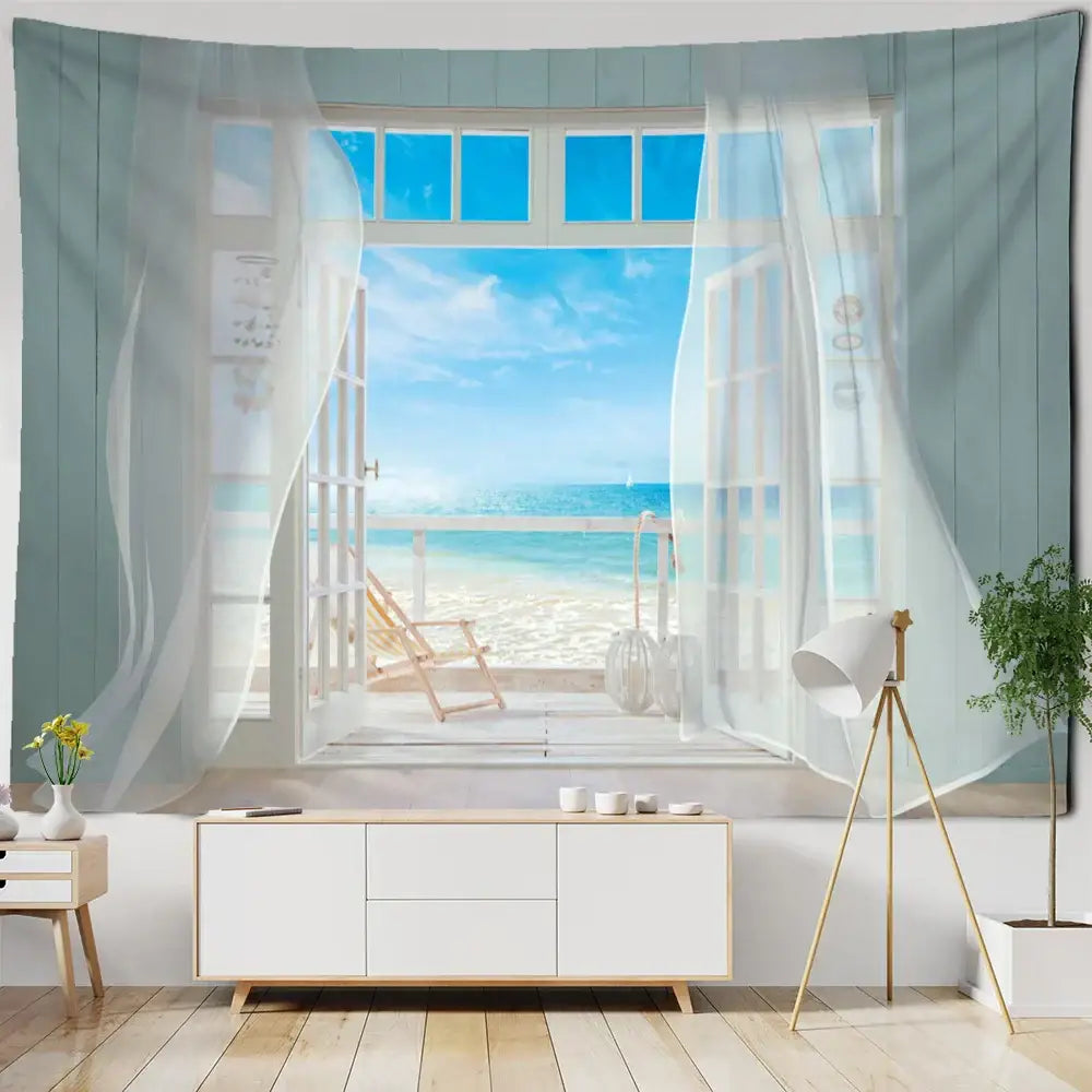 Boho coastal cave tapestry wall hanging bedroom seaside decor