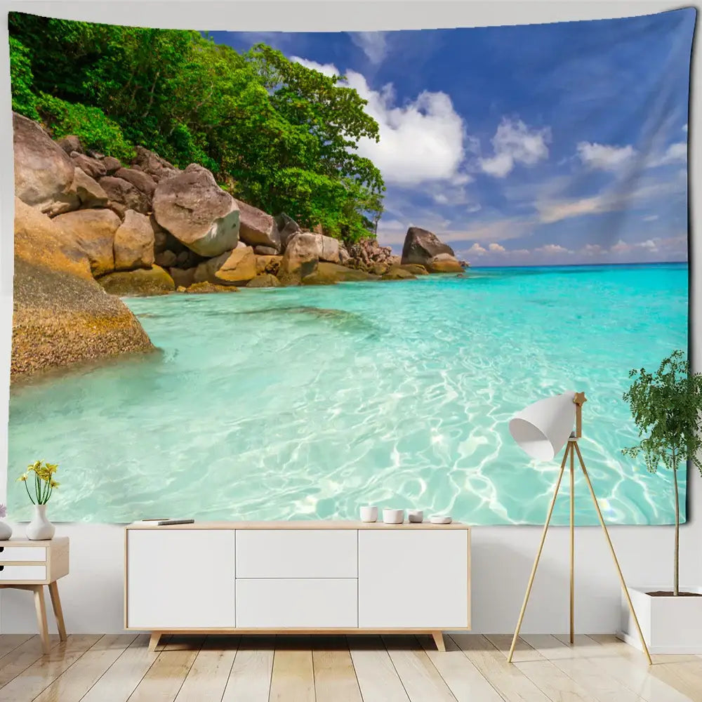 Boho coastal cave tapestry wall hanging bedroom seaside decor