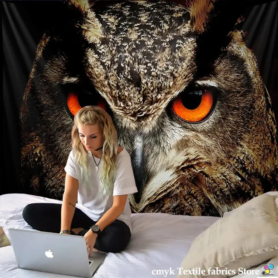 Boho colorful owl tapestry wall hanging for bedroom decor
