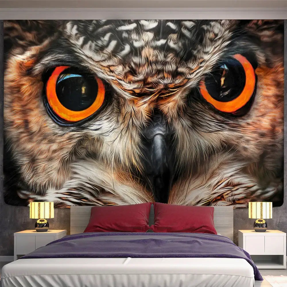 Boho colorful owl tapestry wall hanging for bedroom decor