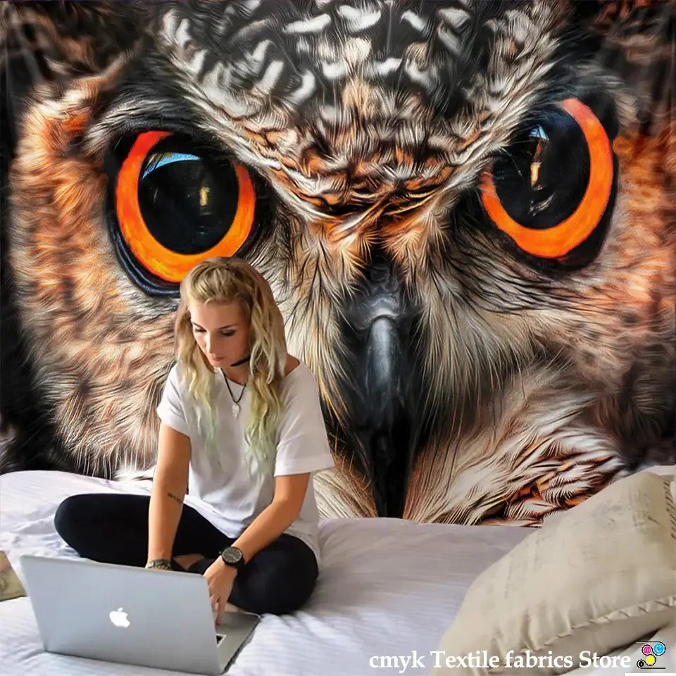 Boho colorful owl tapestry wall hanging for bedroom decor