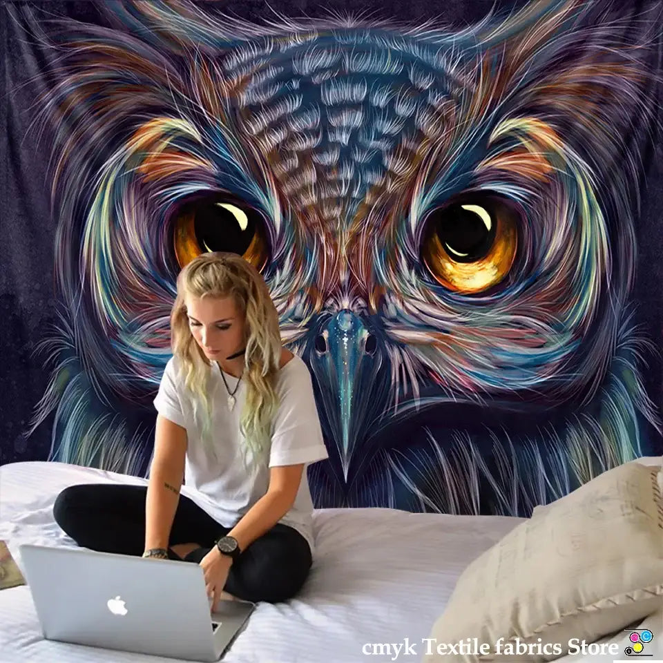 Boho colorful owl tapestry wall hanging for bedroom decor