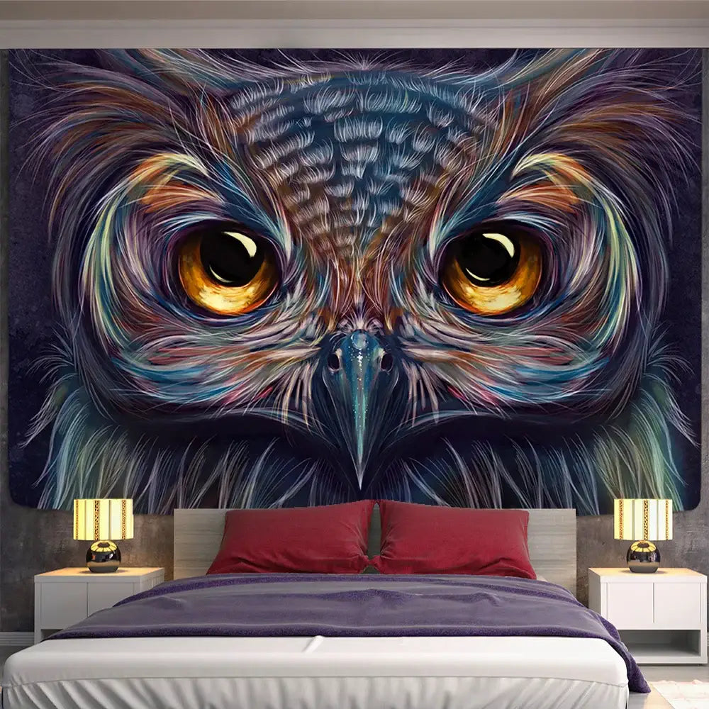 Boho colorful owl tapestry wall hanging for bedroom decor