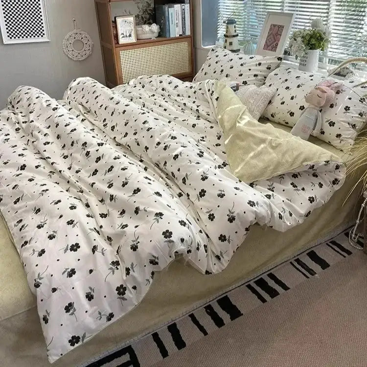 Boho cotton printed cream floral bedding set – bedroom duvet cover