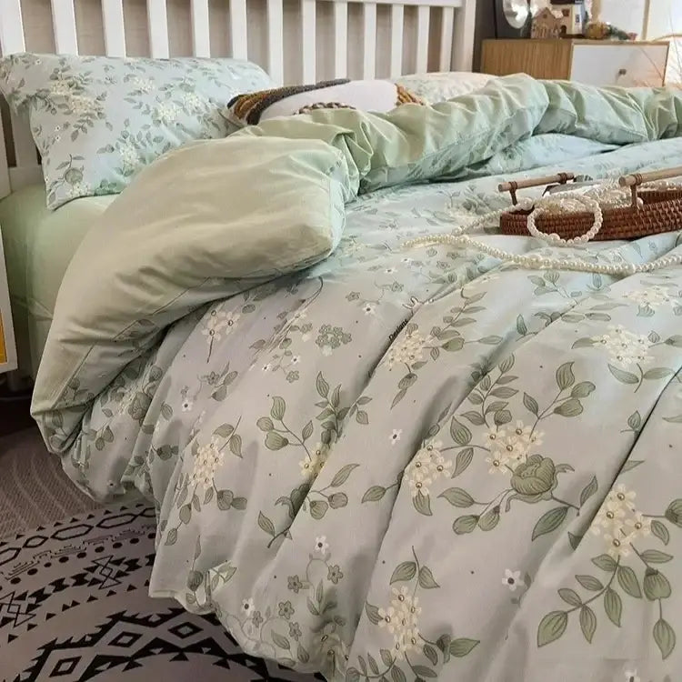 Boho cotton printed cream floral bedding set – bedroom duvet cover