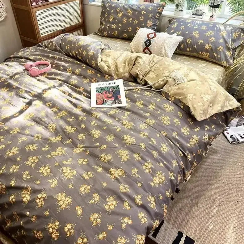 Boho cotton printed cream floral bedding set – bedroom duvet cover