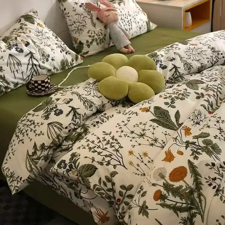 Boho cotton printed cream floral bedding set – bedroom duvet cover