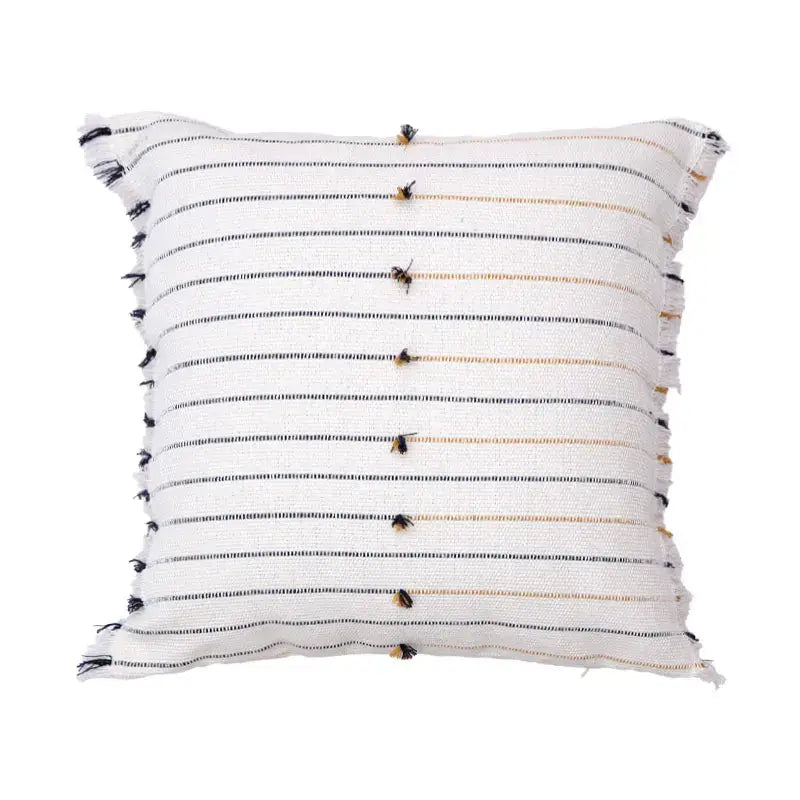 Boho cream & black handmade cotton woven cushion living room pillow