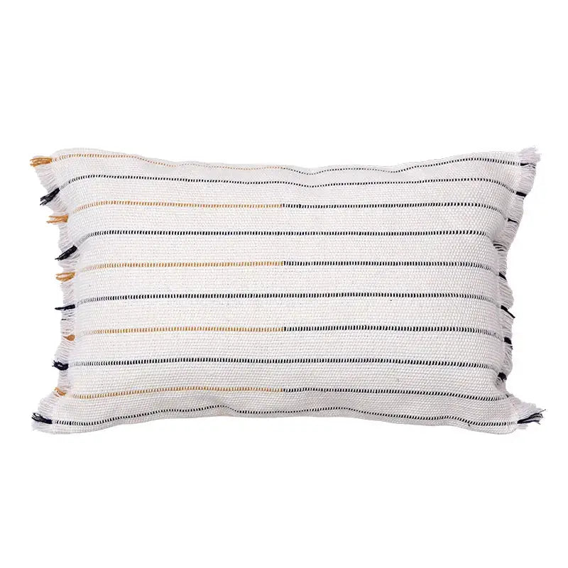 Boho cream & black handmade cotton woven cushion living room pillow