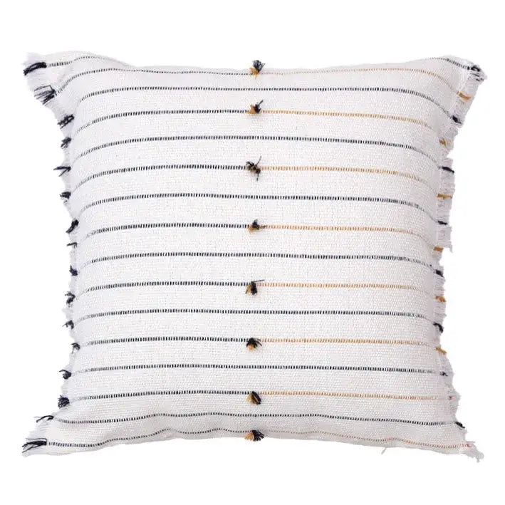 Boho cream & black handmade cotton woven cushion living room pillow